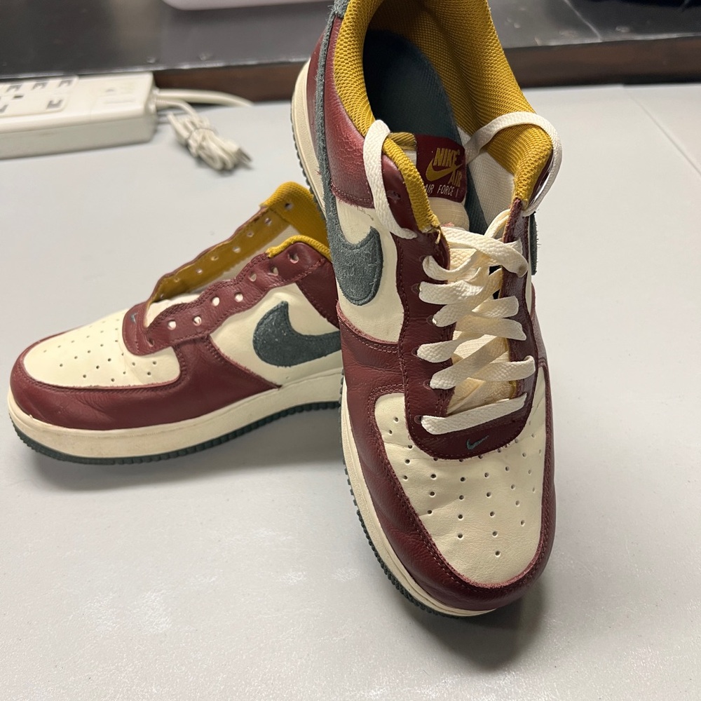 Nike AF1 Cream and Burgundy Sneakers